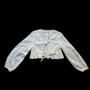 KUOSE Lace milk white Bow Coquette girl Cottagecore Ruffle Korean crop top sz M